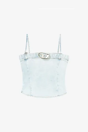 Diesel De-lucy S Buckle-embellished Cropped Denim Tank Top