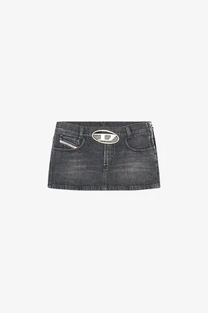 Diesel De-ron S2 Logo-buckle Low-rise Stretch-denim Mini Skirt