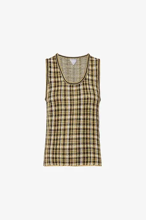 Bottega Veneta Check-pattern Linen-blend Top