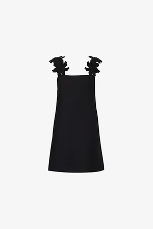 VALENTINO GARAVANI Floral-embellished Wool and Silk-blend Mini Dress