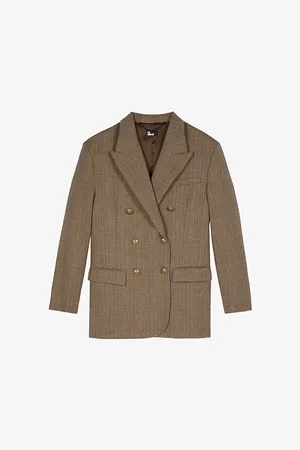 The Kooples Double-breasted Relaxed-fit Checked Wool Blazer