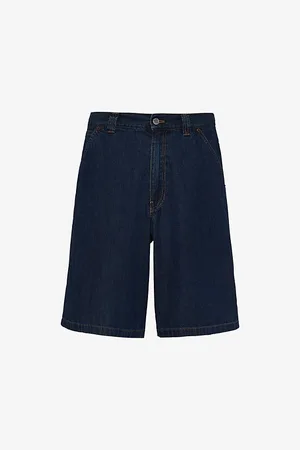 Prada Brand-plaque-pocket Regular-fit Washed-denim Bermuda Shorts