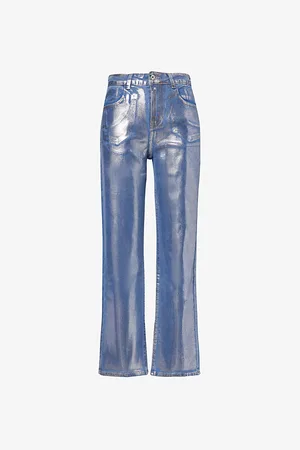 Amy Lynn Soho Metallic-finish Mid-rise Straight-leg Stretch-denim Jeans