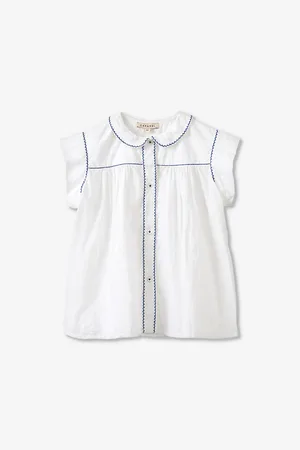 Caramel Lemongrass Contrast-stitched Cotton Top 3-12 Years