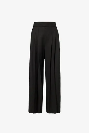 ME AND EM Pleated Wide-leg Stretch Recycled-polyester and Wool-blend Trousers
