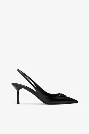 Prada Logo-plaque Slingback Heeled Leather Pumps
