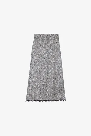 The Kooples Graphic-print Lace-embroidered Woven Midi Skirt