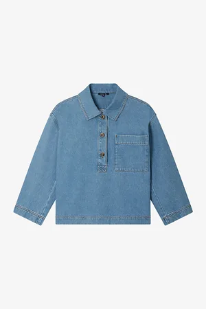 Soeur Austin Button-neck Boxy Denim Shirt