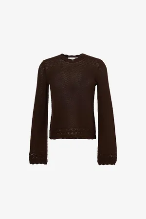 Frame Bell-sleeve Pointelle Knitted Top