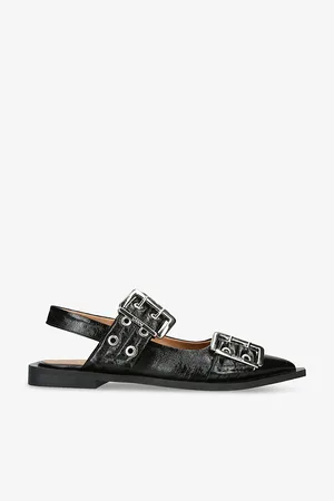 Ganni Buckle-embellished Slingback Leather Ballet Flats