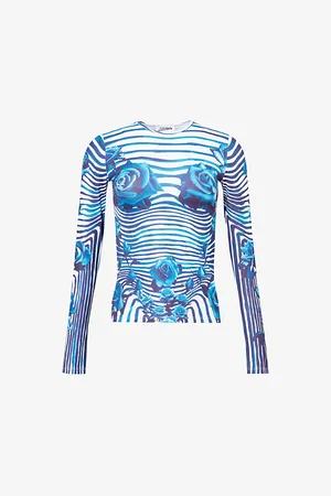 Jean Paul Gaultier Striped Floral-print Stretch-woven Top