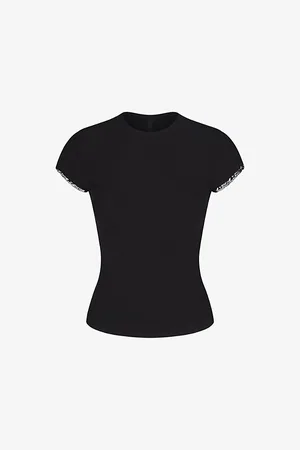 SKIMS Soft Lounge Short-sleeved Lace-trim Stretch-woven T-shirt