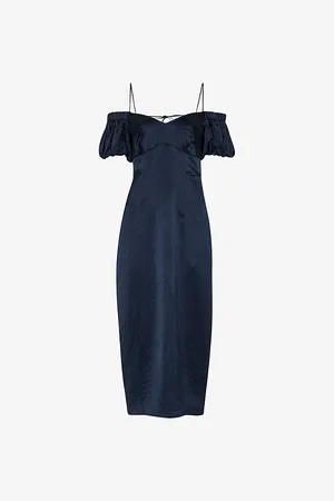 Whistles Faye Bardot-neck Satin Midi Dress