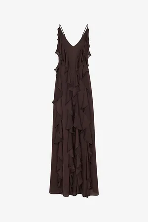 Whistles Ruffled Plunging V-neck Recycled-viscose Maxi Dress