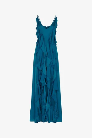 Whistles Ruffled Plunging V-neck Recycled-viscose Maxi Dress