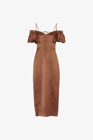 Whistles Faye Bardot-neck Satin Midi Dress