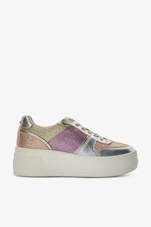 Dune Evangelyn Rhinestone-embellished Faux-leather Flatform Low-top Trainers