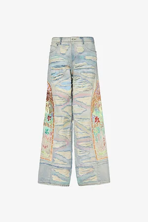 Who Decides War by Ev Bravado Embroidered Distressed Wide-leg Regular-fit Jeans
