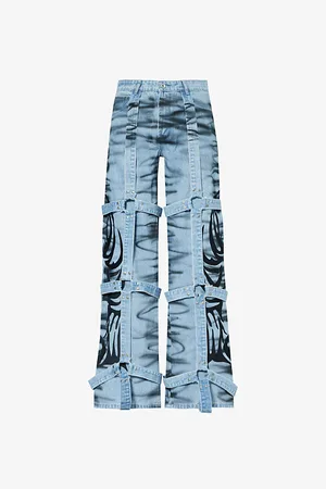 Who Decides War by Ev Bravado Bondage-overlay Embroidered Wide-leg Jeans