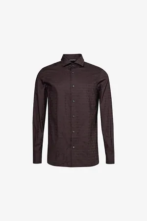 Emporio Armani Monogram-print Slim-fit Cotton-poplin Shirt