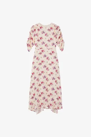 LK Bennett Delilah Bouquet-print Ruched-sleeve Silk Midi Dress