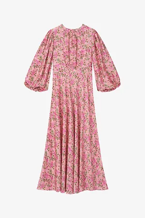 LK Bennett Lois Meadow-print Balloon-sleeve Silk-blend Midi Dress