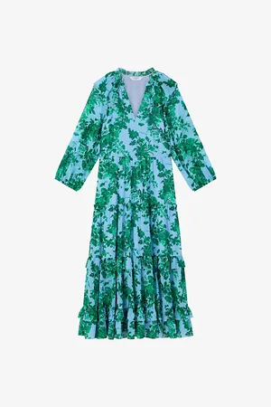 LK Bennett Eleanor Floral-print Tiered-hem Woven Midi Dress