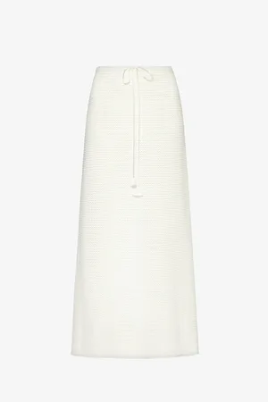 Self-Portrait Drawstring-waist Crochet-pattern Knitted Midi Skirt