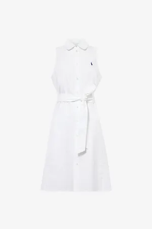 Ralph Lauren Logo-embroidered Belted Cotton-poplin Midi Dress