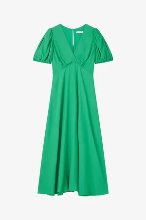 LK Bennett Hermia V-neck Puff-sleeve Woven Midi Dress