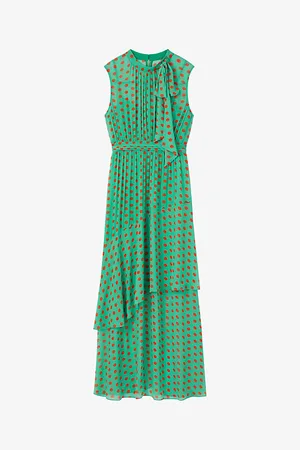 LK Bennett Robyn Spot-print Tie-neck Woven Maxi Dress
