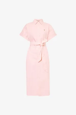 Ralph Lauren Logo-embroidered Belted Cotton-piqué Midi Dress