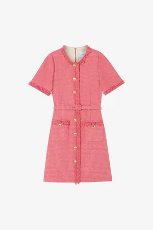 LK Bennett Allie Round-neck Belted-waist Tweed Mini Dress