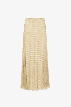 Self-Portrait Rhinestone-embellished Fishnet-texture Stretch-woven Maxi Skirt