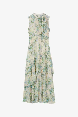 LK Bennett Robyn Neon-print Tie-neck Silk Maxi Dress