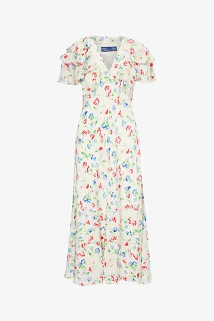 Ralph Lauren Floral-print Frilled-sleeve Silk Midi Dress