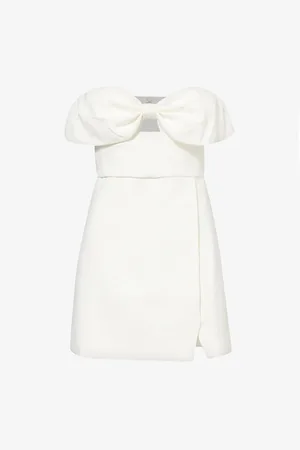 Self-Portrait Bow-embellished Split-hem Crepe Midi Dress