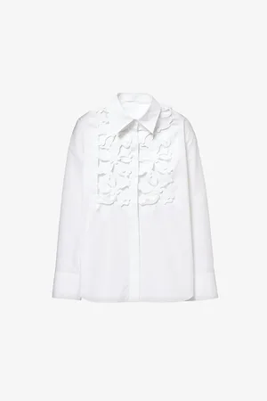 VALENTINO GARAVANI Floral-embellished Relaxed-fit Cotton-poplin Shirt