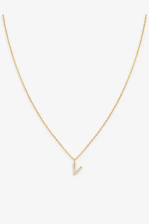 Astrid & Miyu Initial V 18ct Yellow Gold-plated Recycled Sterling-silver and Cubic Zirconia Pendant Necklace