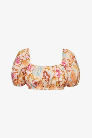 Seafolly Spring Festival Puff-sleeve Linen Crop Top