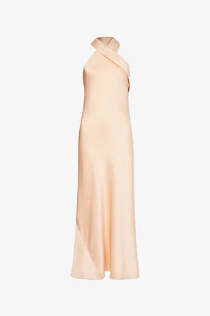 GALVAN Pandora Crossover Halterneck Satin Maxi Dress