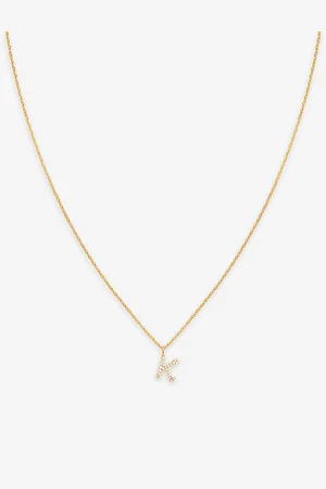Astrid & Miyu Letter K 18ct Yellow Gold-plated Recycled Sterling-silver and Cubic Zirconia Pendant Necklace