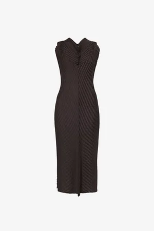 Issey Miyake Paper Pleats V-neck Woven Midi Dress