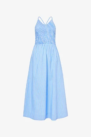 FAITHFULL THE BRAND Camera Shirred-bodice Striped Cotton-poplin Midi Dress