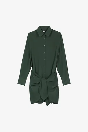 The Kooples Tie-waist Long-sleeve Silk Mini Dress