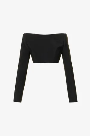 MUGLER Shoulder-pad Cropped Woven-blend Jacket