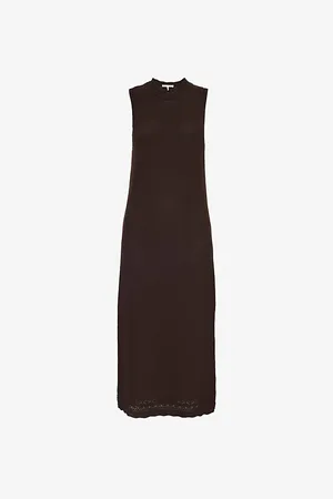 Frame Pointelle Flared-hem Slim-fit Knitted Midi Dress