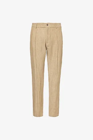 Emporio Armani Pressed-crease Tapered-leg Linen Trousers