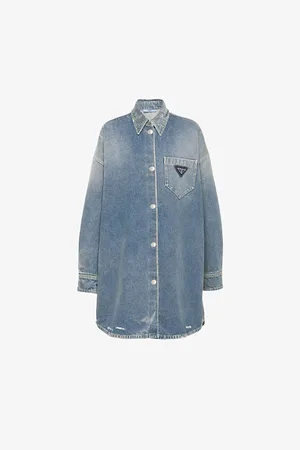 Prada Oversized Logo-plaque Organic-cotton Denim Shirt
