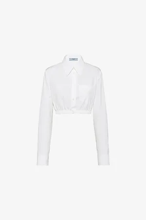 Prada Cropped Logo-embroidered Cotton Shirt